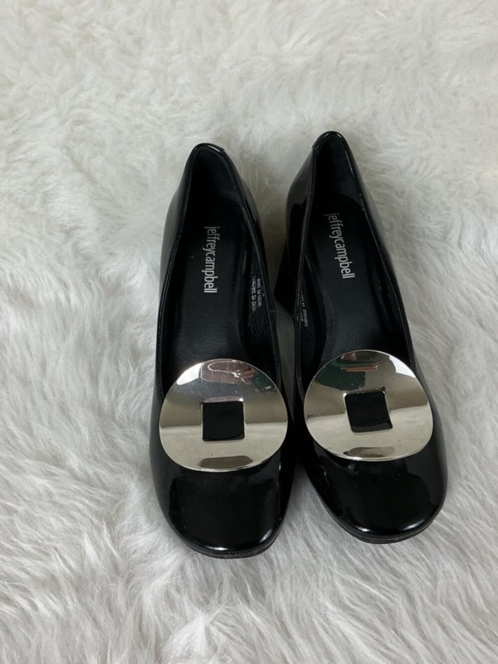 Jeffrey Campbell Tippi Black Patent Leather Silver Metal Pump Block Heels 6.5 - Picture 4 of 8